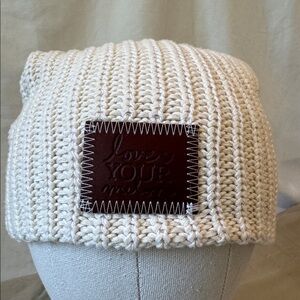 Love Your Melon Cotton Cream Beanie with Brown Patch